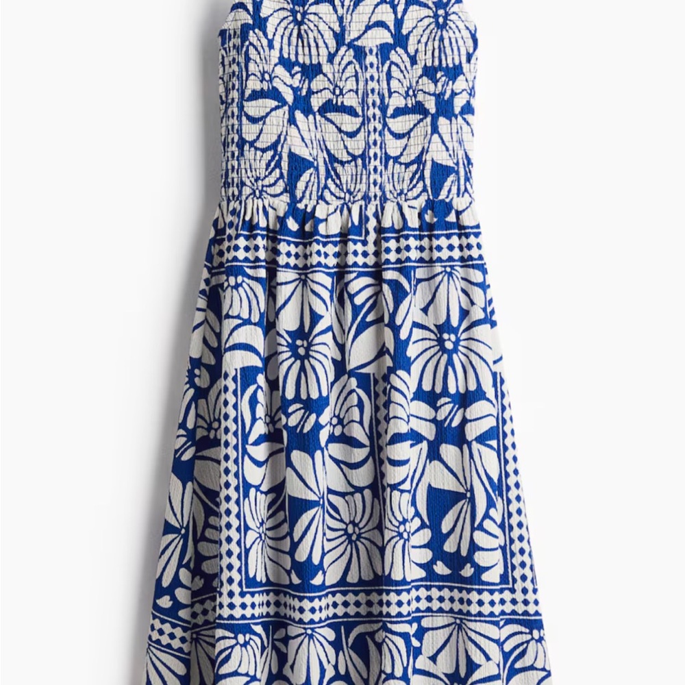 H&M Blue and White Floral Midi Dress